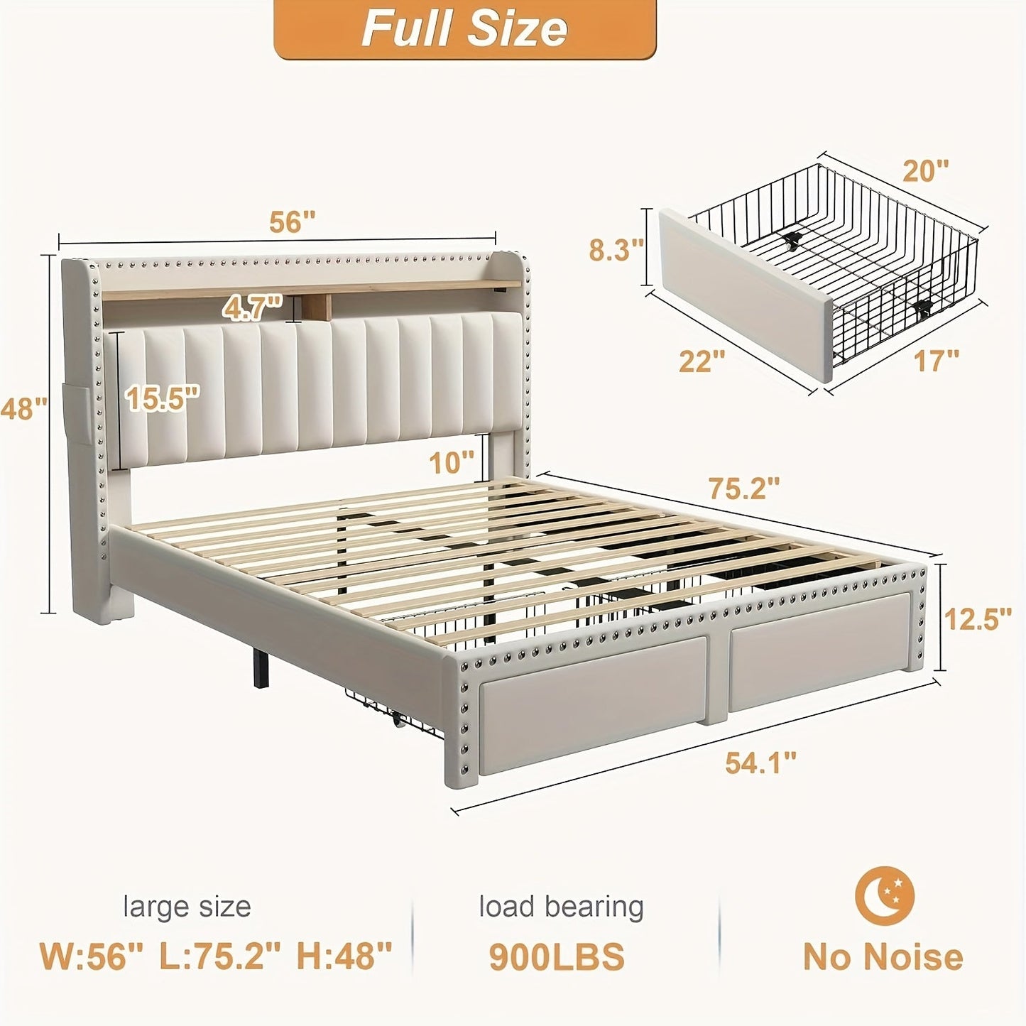 Bed Frame shown in the Beige, Full option