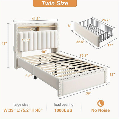 Bed Frame shown in the Beige, Twin option