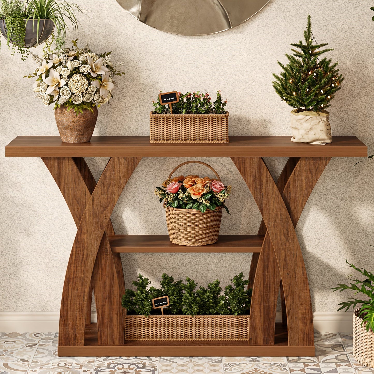 Console Table shown in the Light Brown option