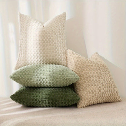 Four-Piece Textured Velvet Pillow Cover Set, 20 x 20 Inches with Coordinated Boho Geometric Patterns
