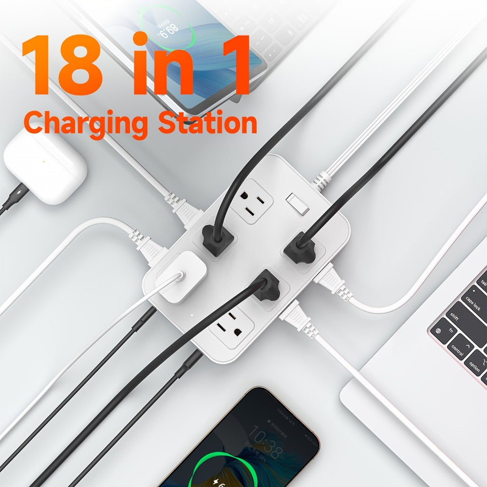 Wide Outlet Surge Protector Power Strip 18-in-1 with 12 Widely Spaced AC Outlets 4 USB-A 2 USB-C Ports Safe Portable Desktop Charging