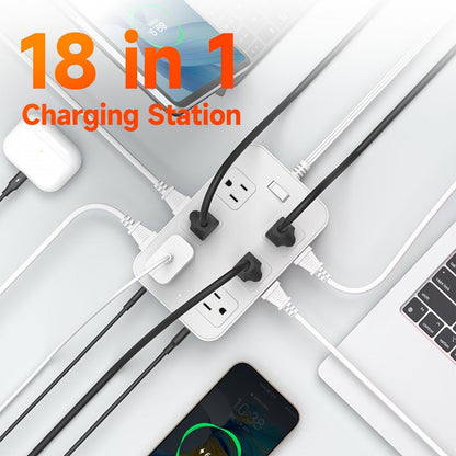 Wide Outlet Surge Protector Power Strip 18-in-1 with 12 Widely Spaced AC Outlets 4 USB-A 2 USB-C Ports Safe Portable Desktop Charging