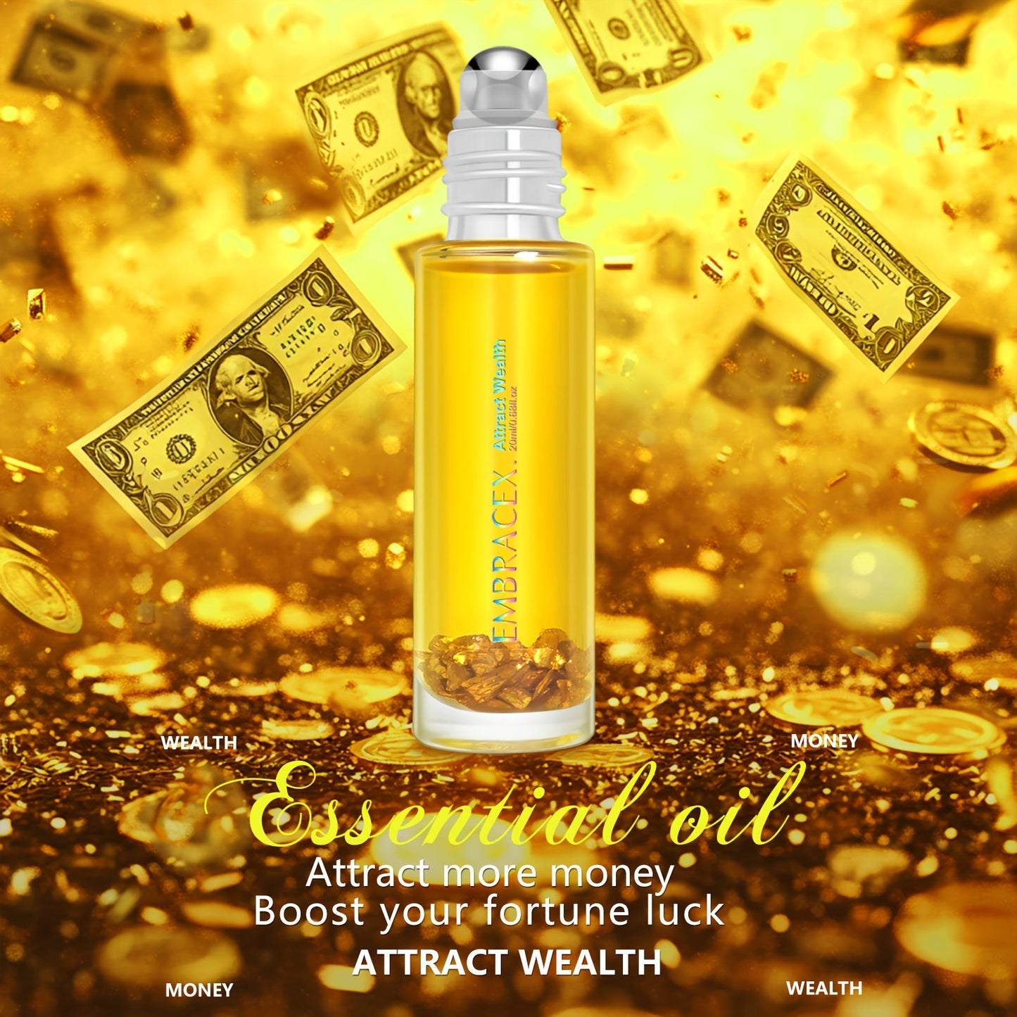 Golden Aromatic Fragrance Oil in 0.68 fl oz Roll-On Bottle with Gold Cap and Silver Applicator