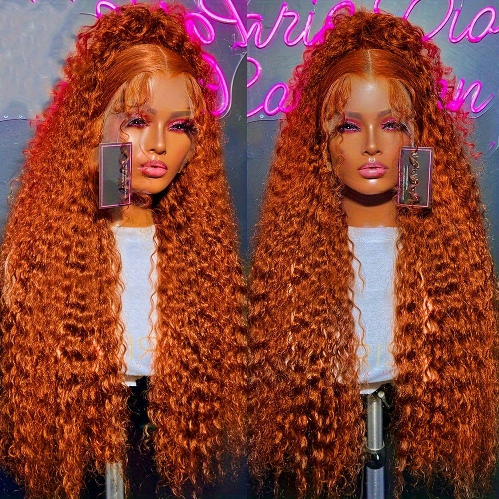 Ginger Orange 13x4 HD Lace Front Wig Human Hair 32 Inch Straight 180% Density Pre Plucked, for Home, Travel and Salon Hair Styling