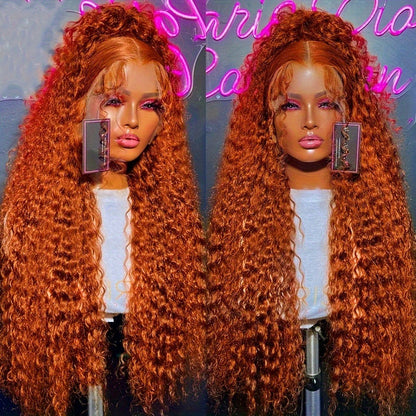 Ginger Orange 13x4 HD Lace Front Wig Human Hair 32 Inch Straight 180% Density Pre Plucked, for Home, Travel and Salon Hair Styling