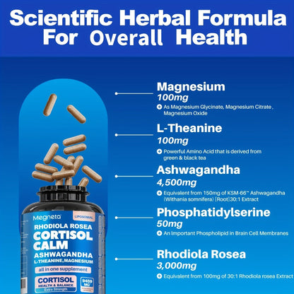 Ashwagandha Stress Supplement Capsules with Rhodiola Rosea L-Theanine & Magnesium for Bath Time, Home Spa and Personal Care