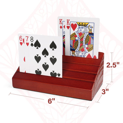 Two-Piece Wood-Look Playing Card Holder Set with Four Ascending Slots and Capacity for Up to 40 Cards Each