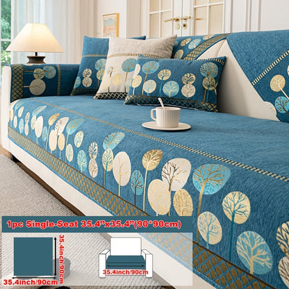Sofa Cover, Geometric Embroidered Knit Couch Pad in Gray, Blue or White with Three Size Options