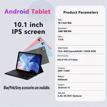 CRELANDER 10.1 Inch Android 15 Tablet 2-in-1 with Wireless Keyboard, Mouse, Case & Stylus, 128GB ROM 12GB RAM 1TB Expandable