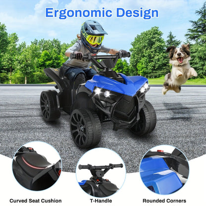 Kids Electric Ride-On ATV 4-Wheeler Quad with LED Headlights Foot Pedal Accelerator Anti-Slip Tires 55 lbs Capacity Outdoor Birthday Gift
