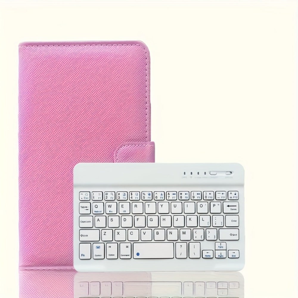 Foldable Bluetooth Keyboard Full Size Wireless Portable with PU Leather, Compact Folding Design for iPhone iPad Android Tablets Laptops