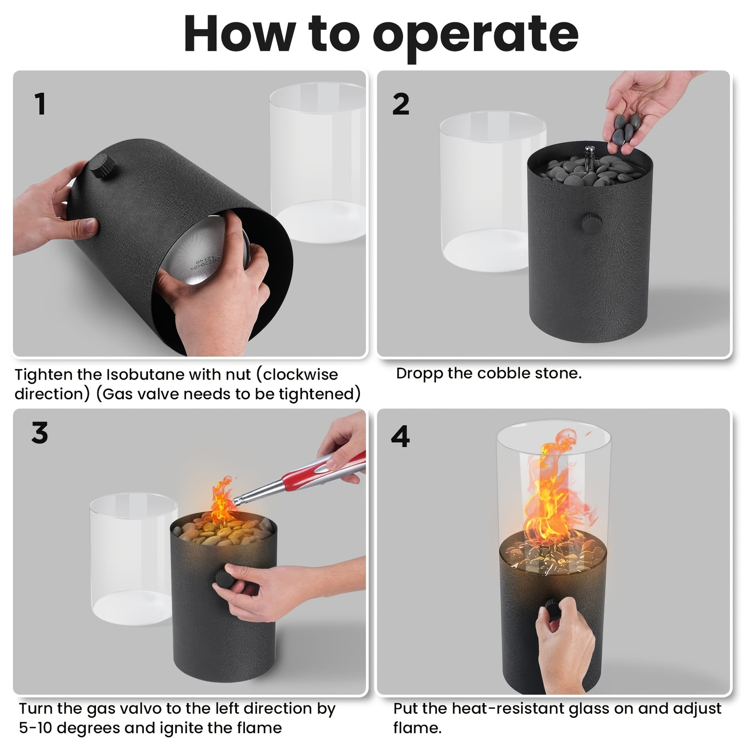 Fire Bowl Tabletop Fire Pit Indoor Outdoor Butane Fuel Mini Portable Fireplace with Glass Wind Guard for Garden, Patio and Yard Use