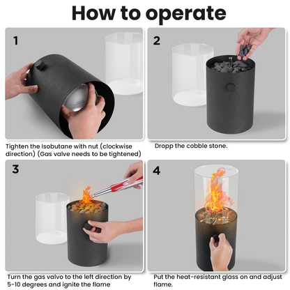 Fire Bowl Tabletop Fire Pit Indoor Outdoor Butane Fuel Mini Portable Fireplace with Glass Wind Guard for Garden, Patio and Yard Use
