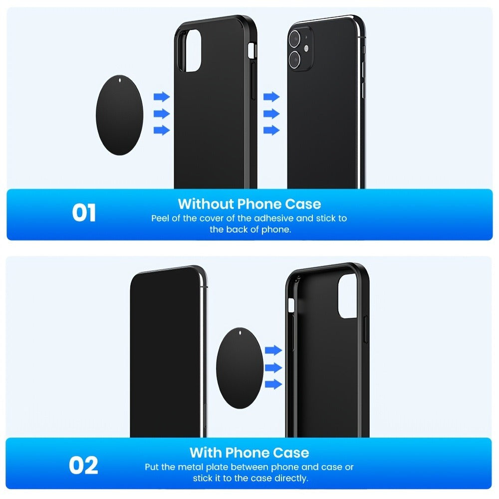 Two-Pack Magnetic Car Phone Mount with Round 4.6cm Heads, Short Bodies and Black Adhesive Dashboard Bases