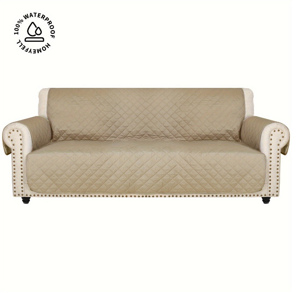 Sofa Cover Quilted Microfiber Three-Seat Panel Set with Two Foam Tubes, Straps and Side Pocket