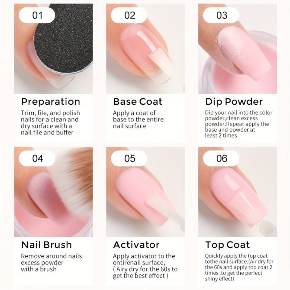 Dip Powder Nail Kit with NOCIS Label, Four Brown Nude Burgundy Glitter Powders, Three 10ml Liquids and Tools