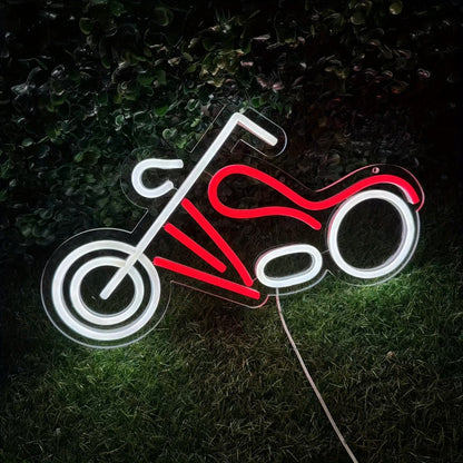 Motorcycle Outline LED Neon Sign with 41 x 22 cm Panel, 5V USB Power, Chain and Adhesive Hooks