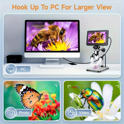 DM9 7-Inch Digital Microscope with Eight Lens LEDs, Two Side Lights and Tilting Screen for Coin and PCB Inspection