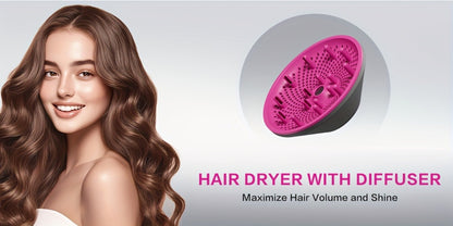 FZ201-Style 1875W Hair Dryer with Circular Rear Intake, Gray or White Finish and Three Pictured Attachments