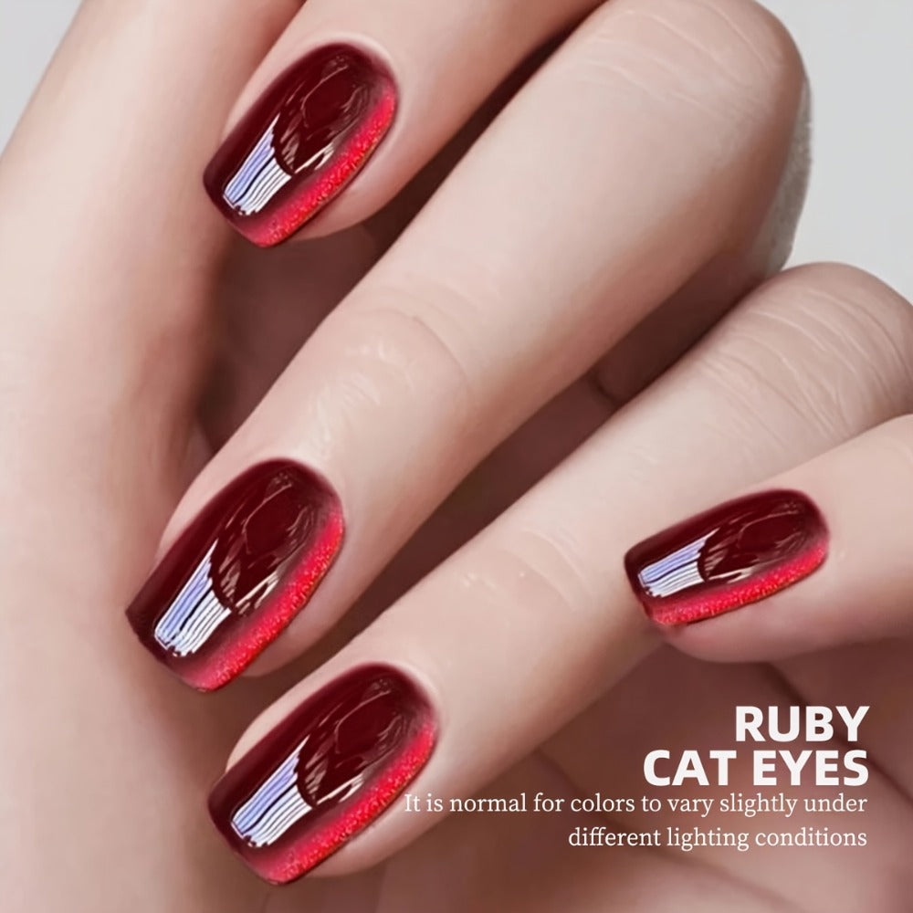 Gel Nail Polish 5-Piece Magnetic Cat-Eye Set with Ruby, Raspberry, Blackberry, White-Moonlight and Clear Shades for UV/LED Cure
