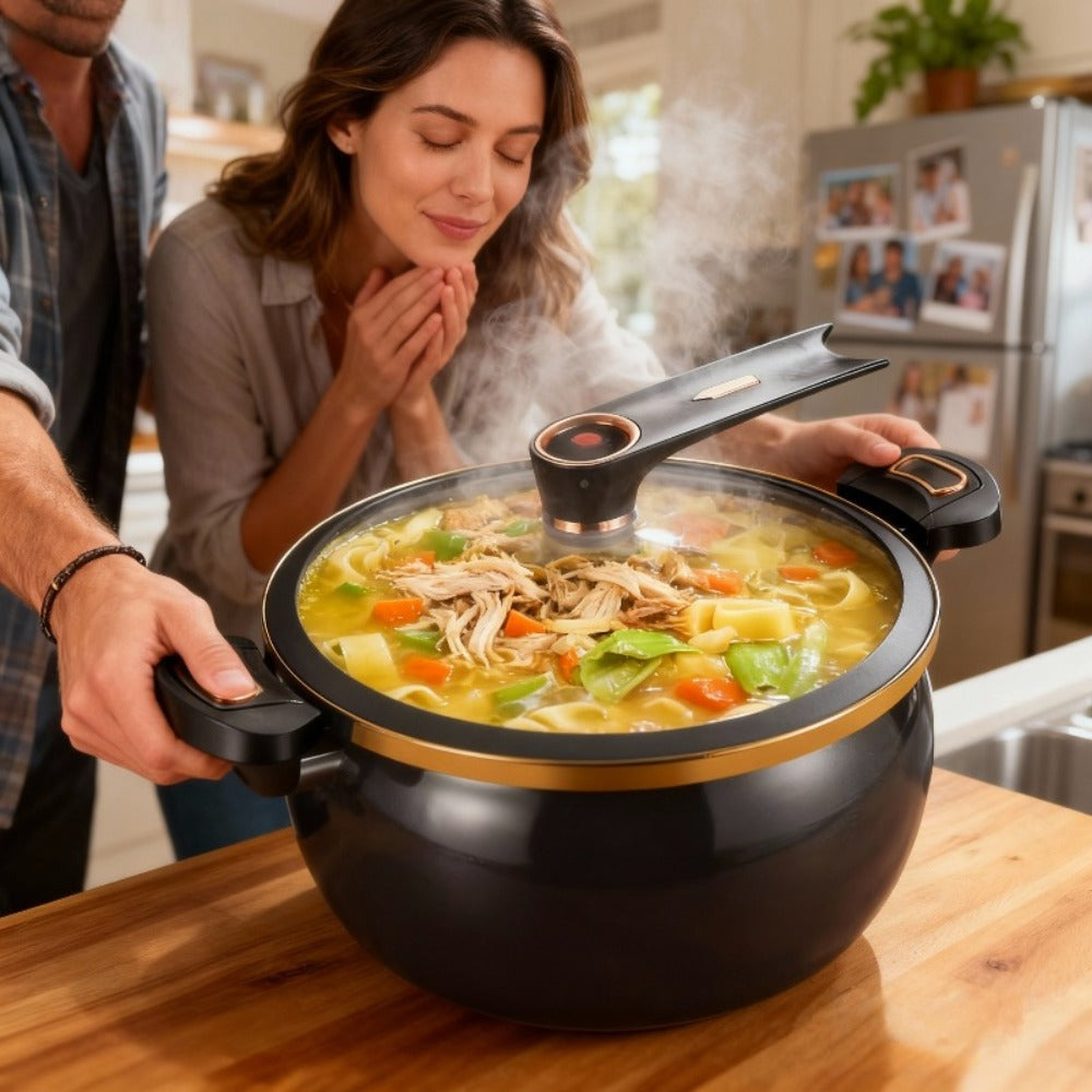 Nonstick Soup Pot Large Capacity 1.85 Gallon Twist Lock Handle Cooking Pot for Gas Stove Induction Cooker Open Flame Multifunctional Stew