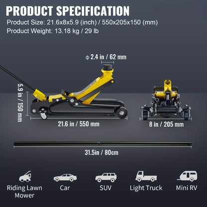 2.5 Ton Low Profile Floor Jack Compact Alloy Steel – Sport Car Lift with Single Cylinder Pump, 3.35–14.96" Lift Range