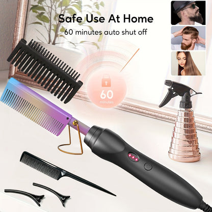 Electric Press-Comb Hair Straightener in Pink, Gold, Black, Gradient or Avocado Green with Corded Handle