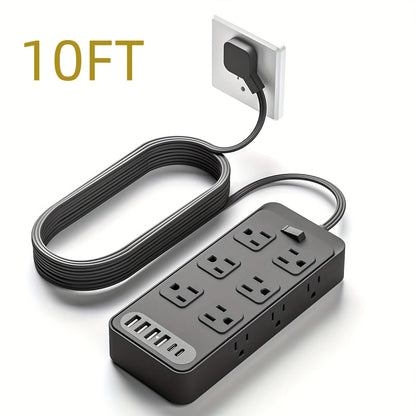 Power Strip Flat Plug 18-in-1 Surge Protector with 12 AC Outlets, 4 USB-A, 2 USB-C and 5- or 10-Foot Cord