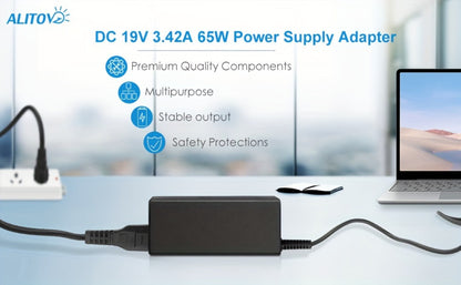 Universal DC Power Adapter 19V 3.42A 65W – ALITOVE Laptop Charger & Monitor Power Supply with 9 Interchangeable Tips