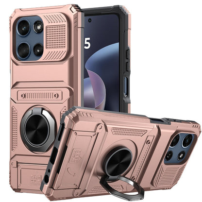 Phone Case Magnetic Metal Kickstand with layered Shell for Motorola Moto G 5G 2025 with Model-Specific Cutouts and Color Choices