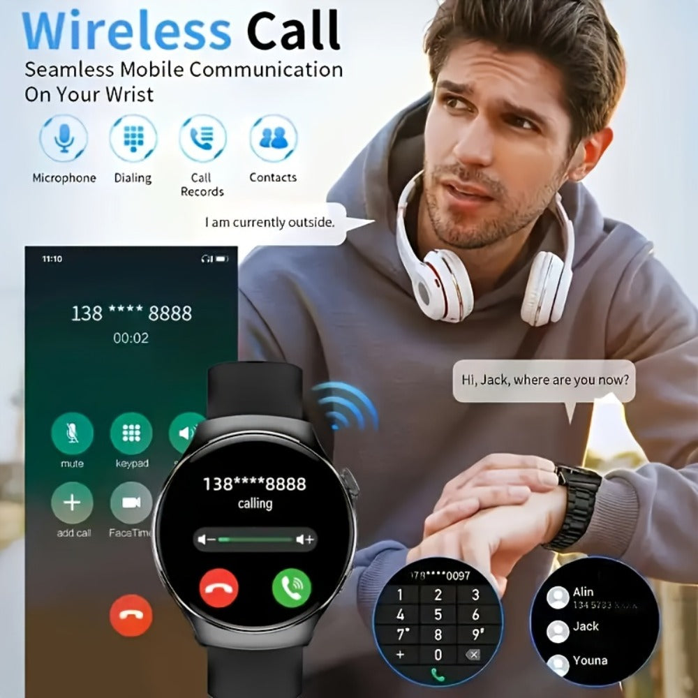 Smartwatch Alarm with Silicone Strap – Wireless Calling, Pedometer, Calorie Tracker, Music Playback, Remote Camera & Multi-Sport Modes