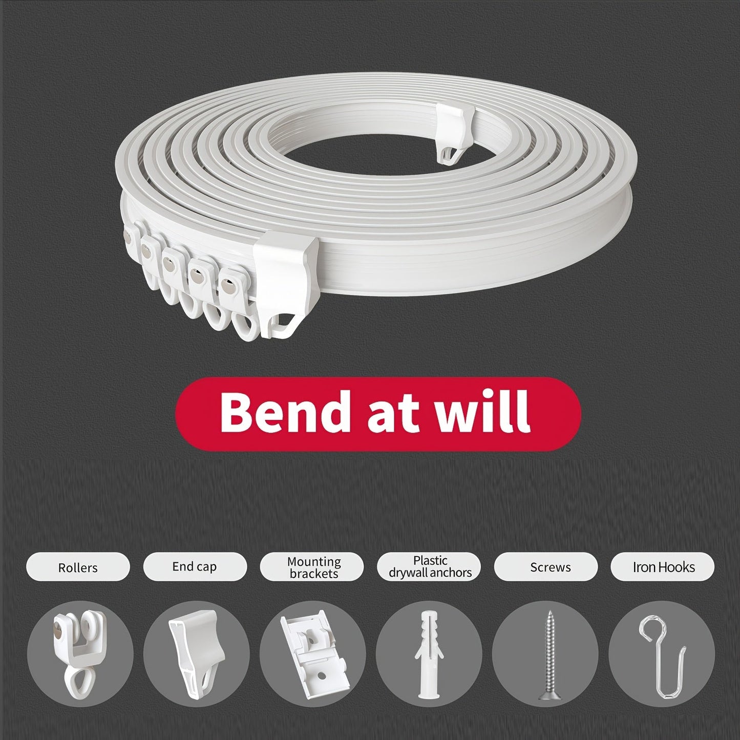 Flexible Curtain Rail Track, Bendable PVC Ceiling Mount Curtain Rod for Bay Window, Bathroom & Home Decor