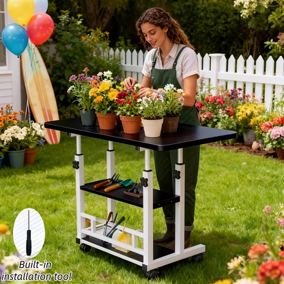 Garden Workbench, Adjustable Metal Potting Table Patio Outdoor Indoor for Garden, Patio and Yard Use