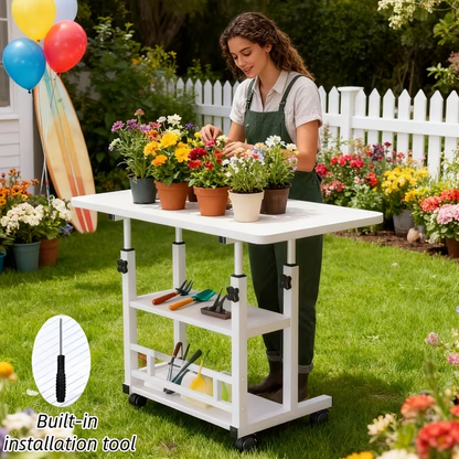 Garden Workbench, Adjustable Metal Potting Table Patio Outdoor Indoor for Garden, Patio and Yard Use