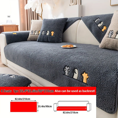 Sofa Cover Thick Plush Shearling Panels with Animal and Bone Embroidery and Backing Detail for 2 to 4 Seats