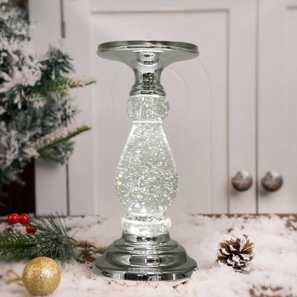 Candle Holder LED Swirl Globe Pedestal with Acrylic Water Chamber, Top Candle Tray and Silver, Gold or Santa Options