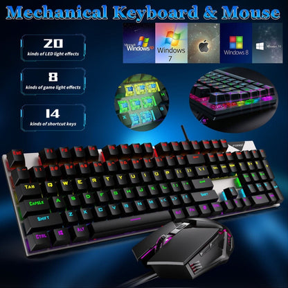 GT100 Full-Size Wired Keyboard and Mouse Set with 104-Key Layout and Black or White Color Options