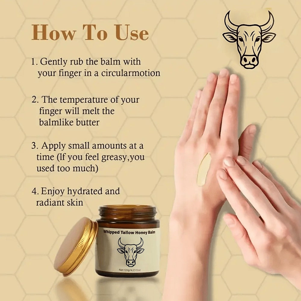Body Cream Two-Pack 120g Whipped Tallow Honey Balm Jars with Gold Lids for Face Hands and External Body Use