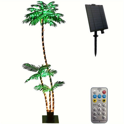 Lighted Artificial Palm Tree Solar Powered 7FT with 3 Trunks & 260 LED Lights, 8 Lighting Modes 2600mAh Battery