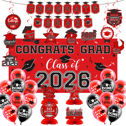 Class of 2026 Graduation Decoration Set with Letter Banner, Hanging Pieces and Six Color Options
