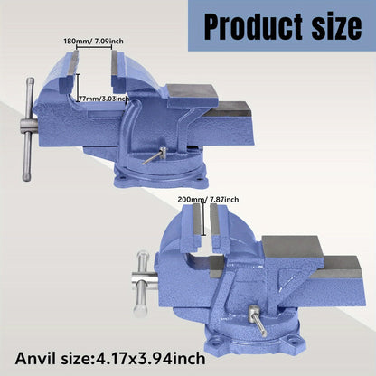Bench Vise 5-Inch 360-Degree Swivel Base – Heavy-Duty Cast Iron Tabletop Vise with Pipe Jaws & Anvil, Locking Mechanics Clamp
