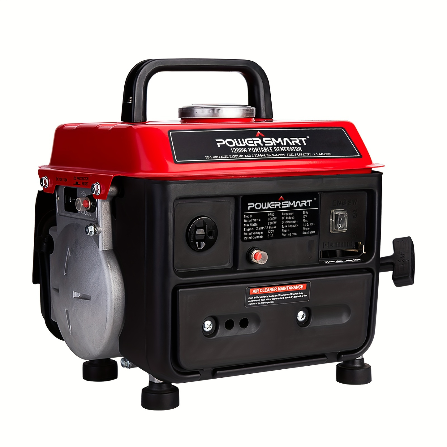Portable Generator 1200W 2-Stroke Low Noise - Compact Gas Powered Generator for Camping, Job Sites