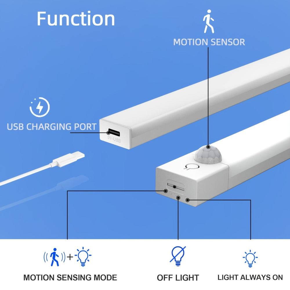 Three-Pack Motion Sensor Cabinet Lights with USB-C Charging, Three Light Colors and 7.87- or 11.81-Inch Options