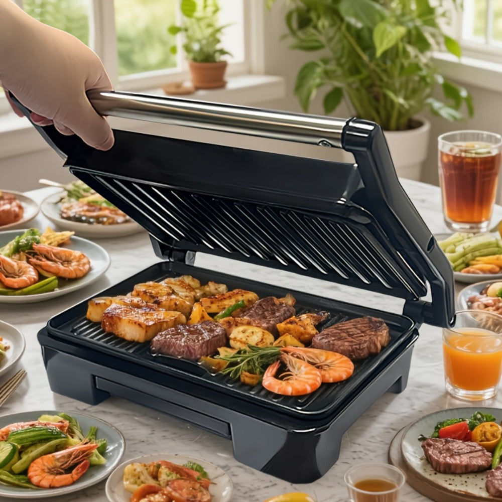 Electric Panini Press Grill Double-Sided Heating Sandwich Maker Waffle Iron Steak Grill Indoor for Grilling, Camping and Outdoor Meals