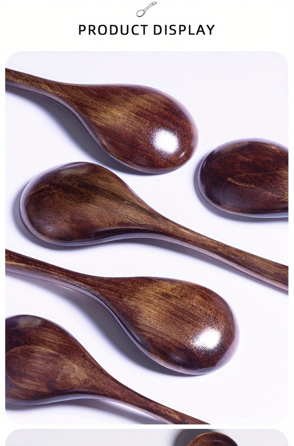Kitchen Utensils Set of Eight 7.28in Natural Wood Spoons for Coffee, Tea, Dessert and Table Serving