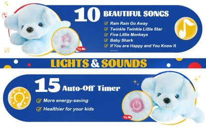 Plush Toy Blue Puppy with Light-Up Body and Music for Colorful Interactive Room Display and Gifting