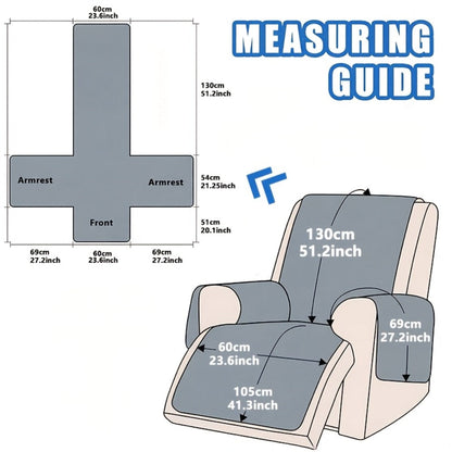 Quilted One-Piece Recliner Chair Cover with Side Pocket, Back Strap and Six Solid Color Options