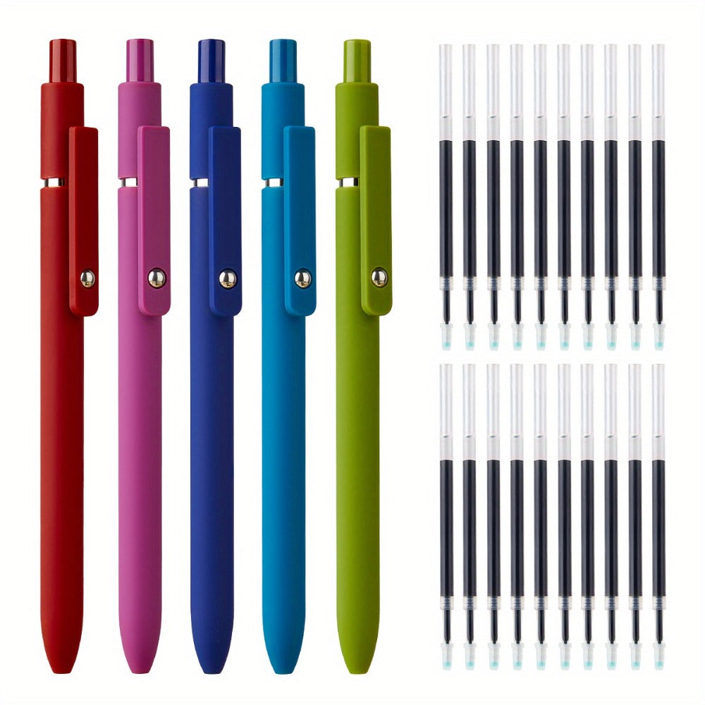 Gel Pen Set 25-Pack – 5 Multicolor Pens + 20 Black Refills 0.5mm Fine Point Quick-Drying Smooth Writing No Feather Ink for Office School