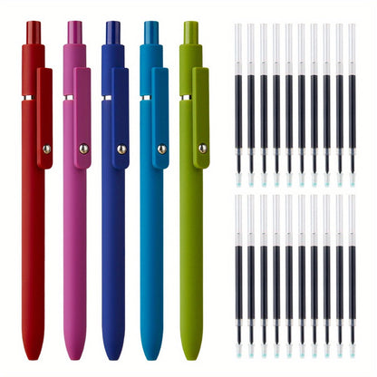 Gel Pen Set 25-Pack – 5 Multicolor Pens + 20 Black Refills 0.5mm Fine Point Quick-Drying Smooth Writing No Feather Ink for Office School