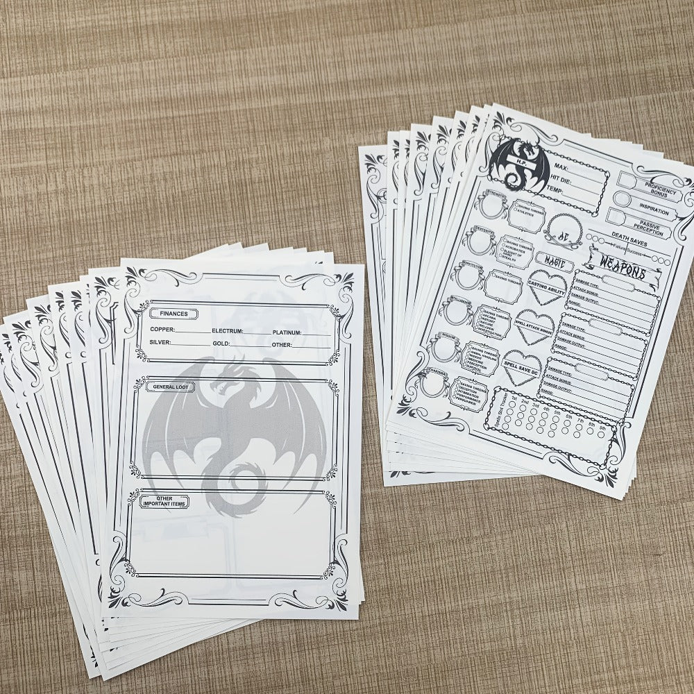 DnD 5e Character Sheet Set with Spell Tracker, A5 Player Journal for Dungeons & Dragons Campaigns